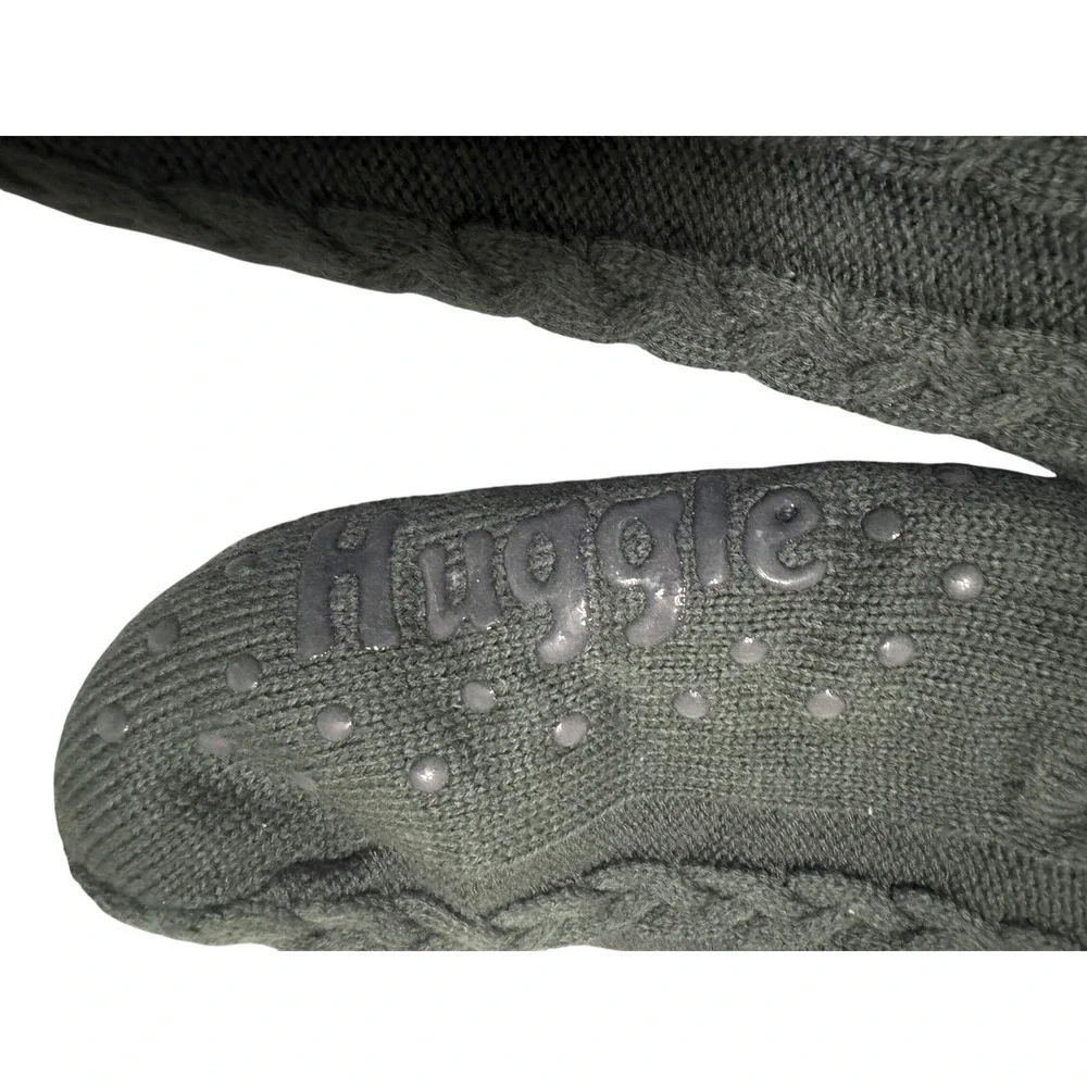 Huggle Slipper Socks Green Cable Knit Non-Slip Sole